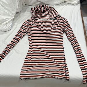 Free People Striped Hooded Tee in Red, Navy & White
